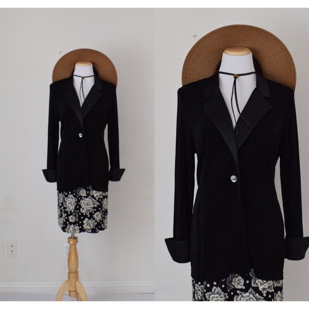 Vintage‎ Black Polyester Lapel Jacket by TTC The Travel Collection Size Medium